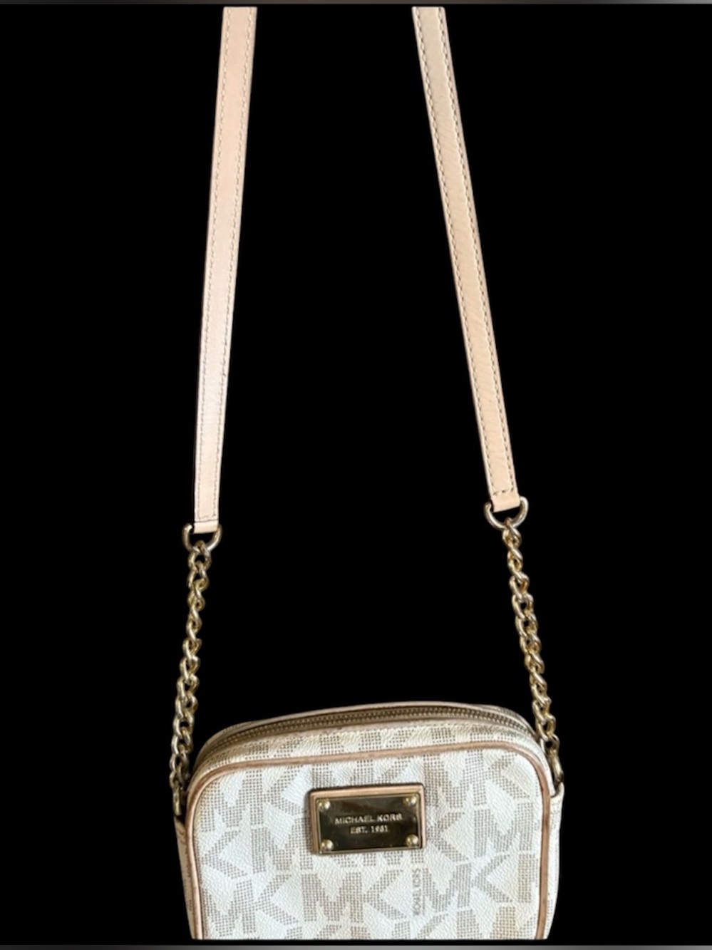 Michael Kors Cream and Pink MK Signature Crossbody Bag